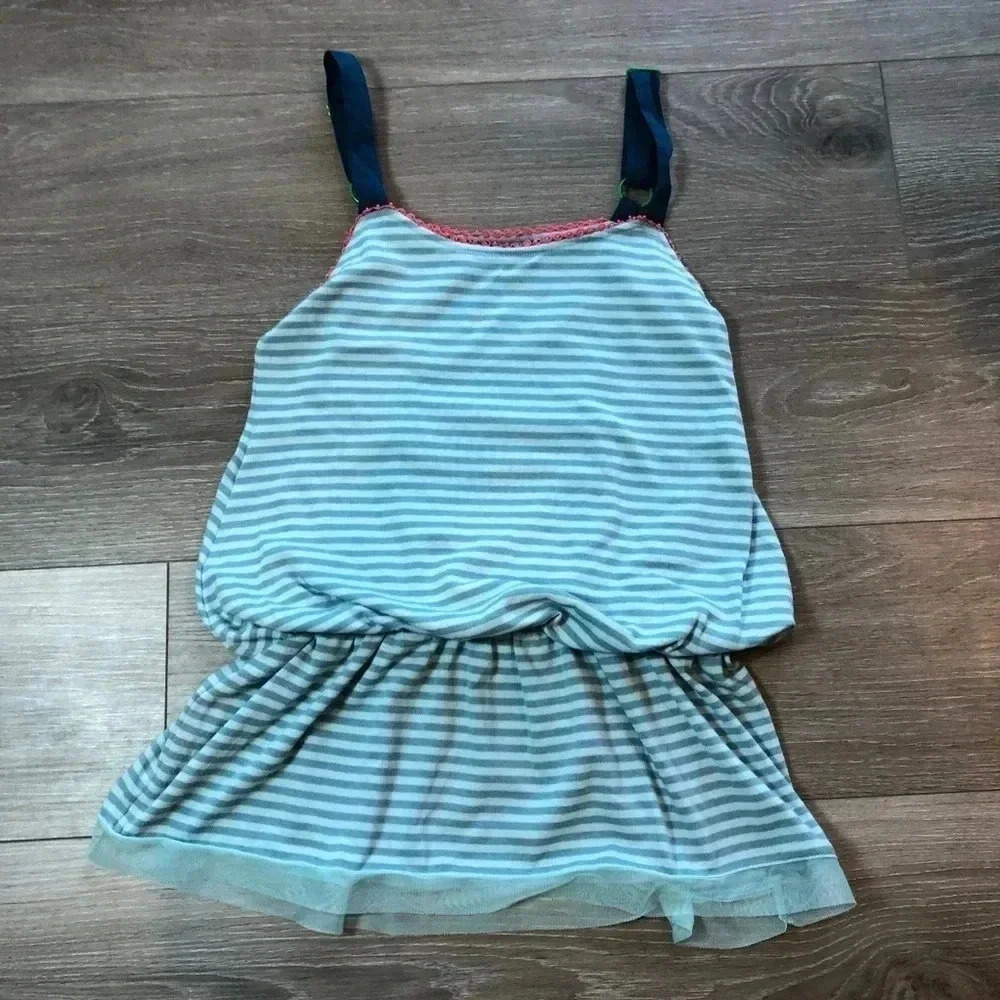 Matilda Jane Good Hart Clear Skies Blue Striped Dropped Waist Tank Top Size S
